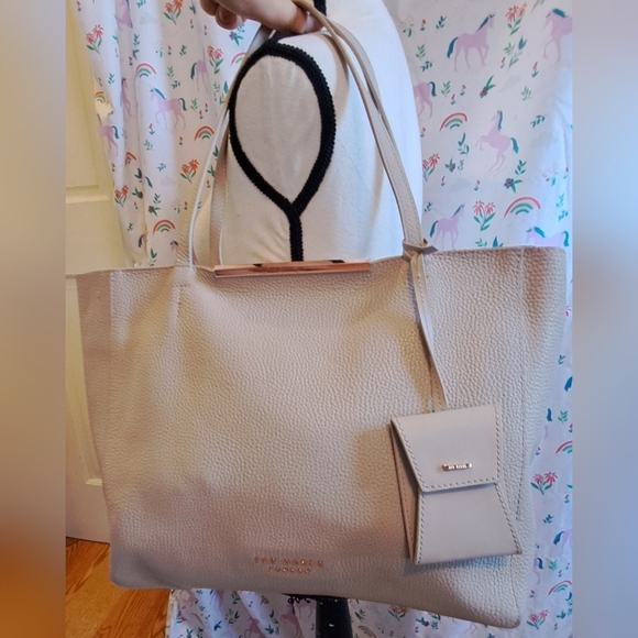 NWT Ted Baker Dixie Nude Pebble Leather Casual Neutral Tote Purse Set w/ Pouch - Picture 2 of 16